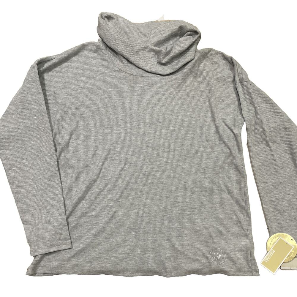 Michael Kors Shirt Cowl Neck Waffle Knit Heather Gray Womens XL Shirt w/Gift Tag